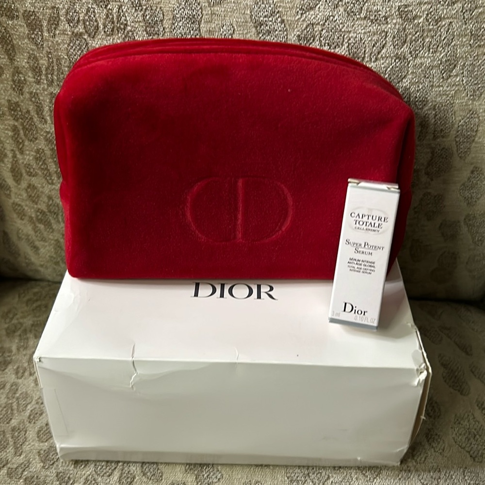 Christian Dior Red soft velvet Trousse Pouch cosmetic bag with Capture Totale